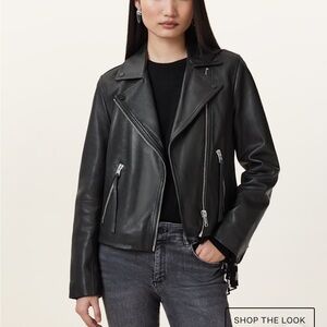 All Saints Black Leather Asymmetrical Biker Jacket